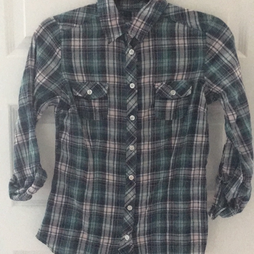 Green/Blue Button-Up Flannel
